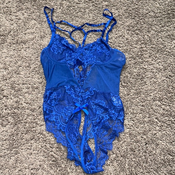 Blue Lace Chemise with Strappy Neckline - Picture 1 of 6